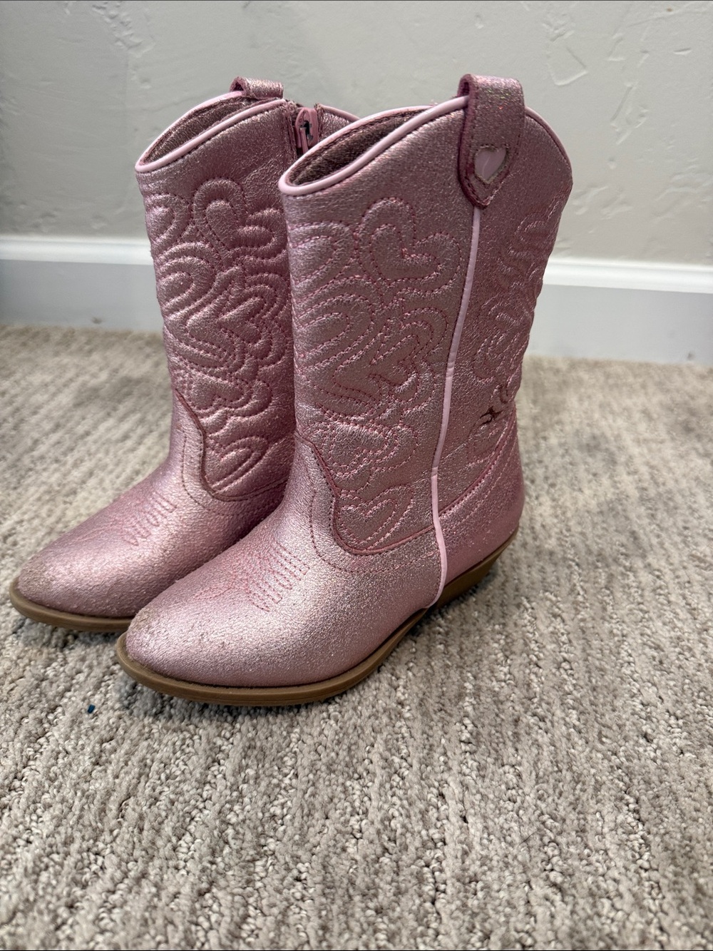 Harper Canyon Girls Size 10 Metallic Pink Heart-Embroidered Short Cowgirl  Boots